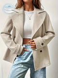 Geder / Elegante abrigo beige para mujer con cuello de solapas de muesca, manga larga, cierre cruzado de doble botonadura y corte relajado