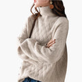 Jersey de Punto Trenzado de Cuello Alto Acogedor para Mujer con Manga Larga y Estilo Oversize Relajado