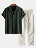 Conjunto Camisa Cubana Jacquard y Pantalón Recto Lino