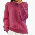 Jersey de Punto Trenzado Cómodo para Mujer con Cuello Redondo, Manga Larga y Estilo Oversize Relajado