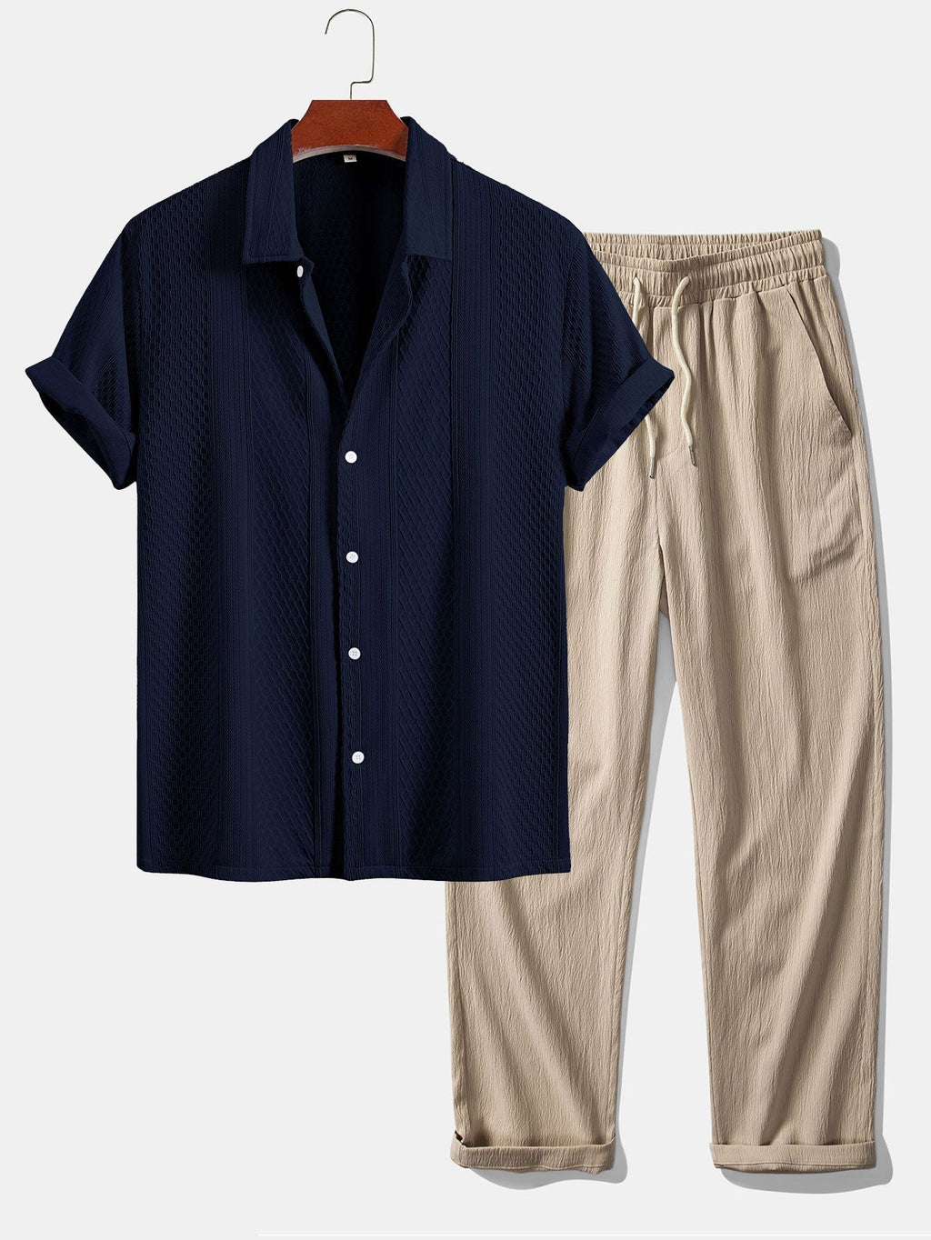 Conjunto Camisa Jacquard Geométrica y Pantalón Recto