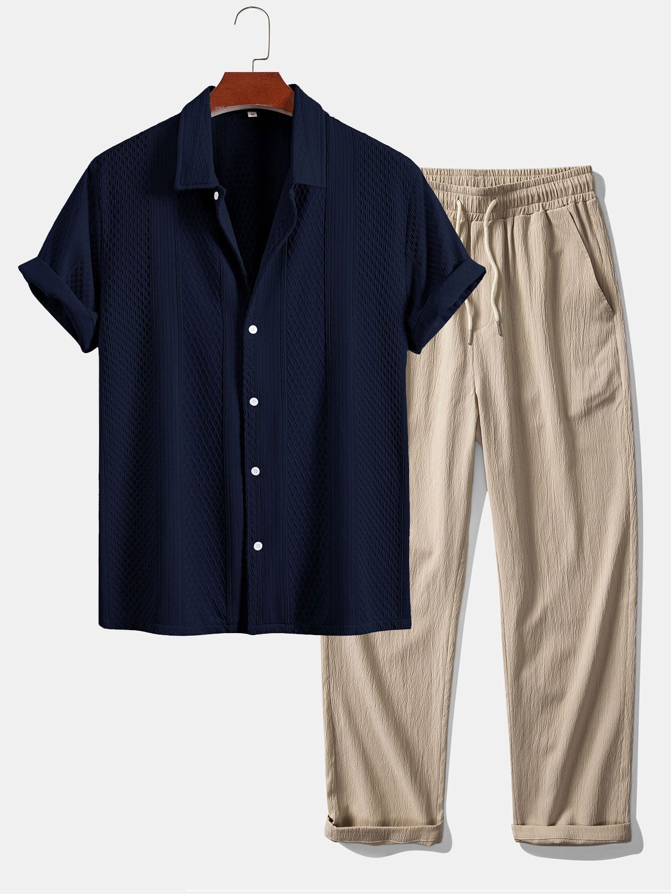 Conjunto Camisa Jacquard Geométrica y Pantalón Recto