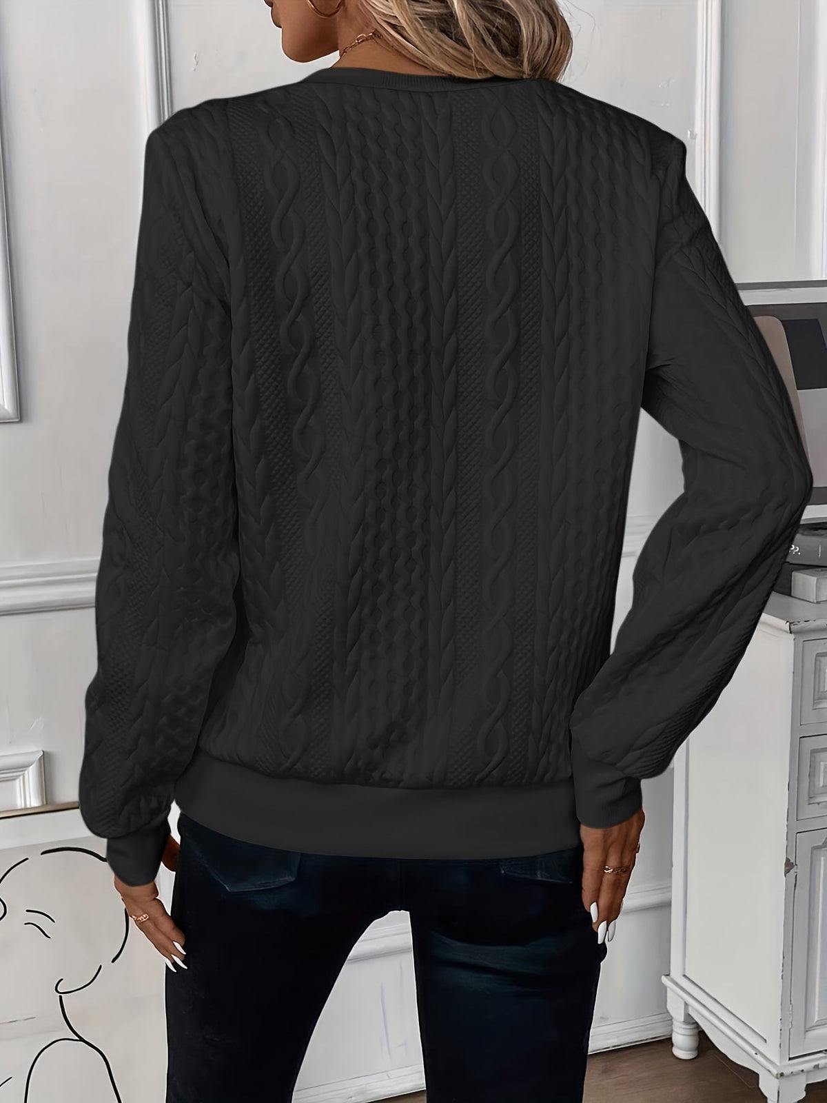 Jersey de Punto Trenzado Cómodo para Mujer con Cuello de Cremallera, Manga Larga y Estilo Relajado Texturizado