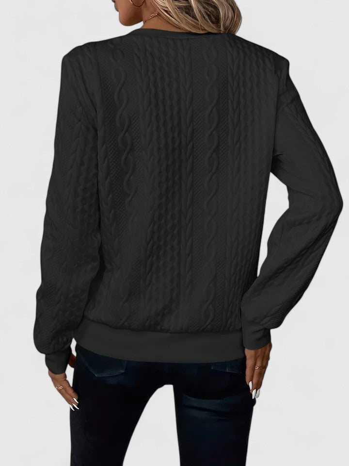 Jersey de Punto Trenzado Cómodo para Mujer con Cuello Redondo, Media Cremallera, Manga Larga y Estilo Relajado