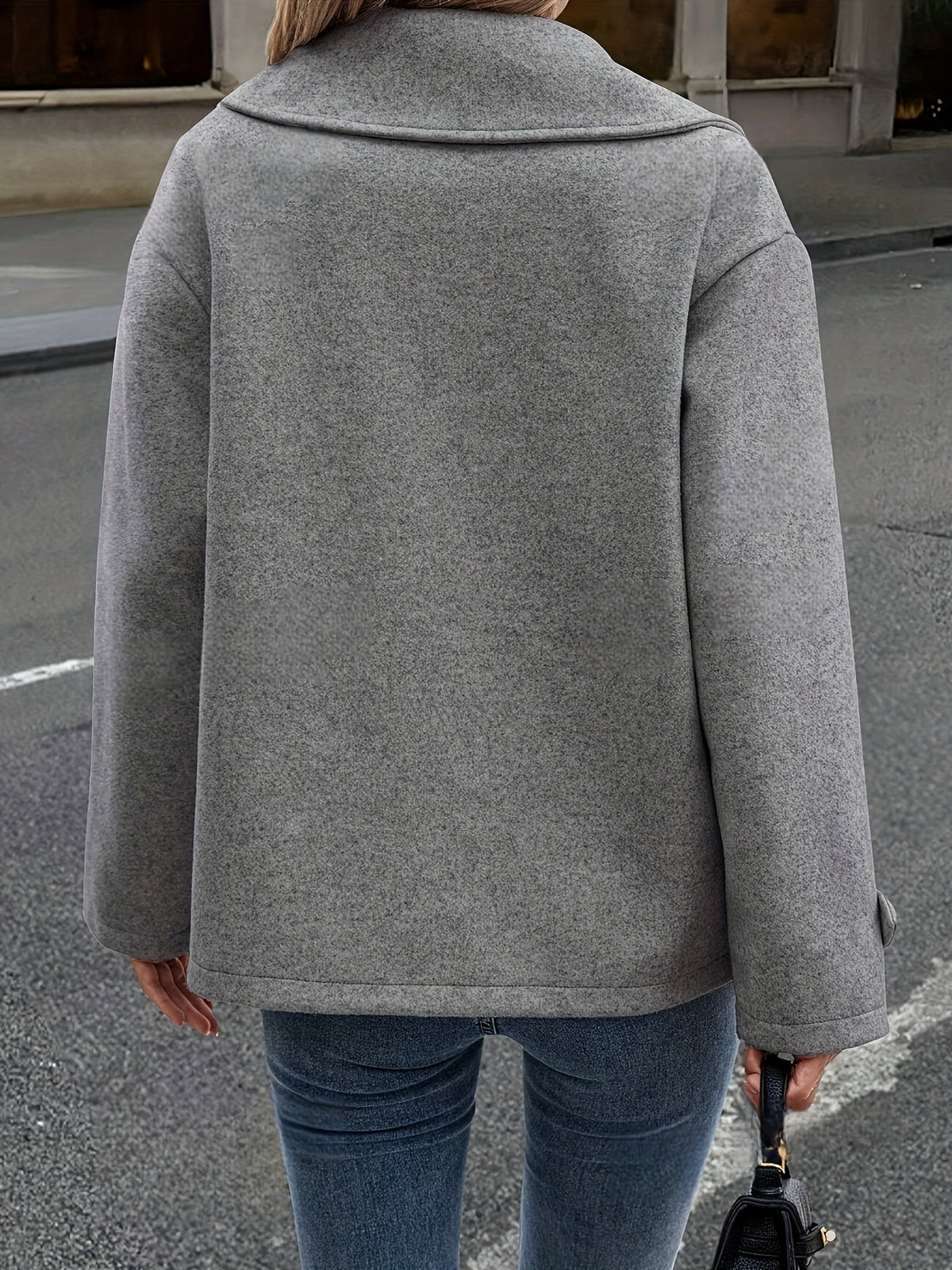 Martina / Elegante abrigo de lana gris oscuro para mujer con solapas de muesca, manga larga, cierre cruzado de doble botonadura y corte oversize
