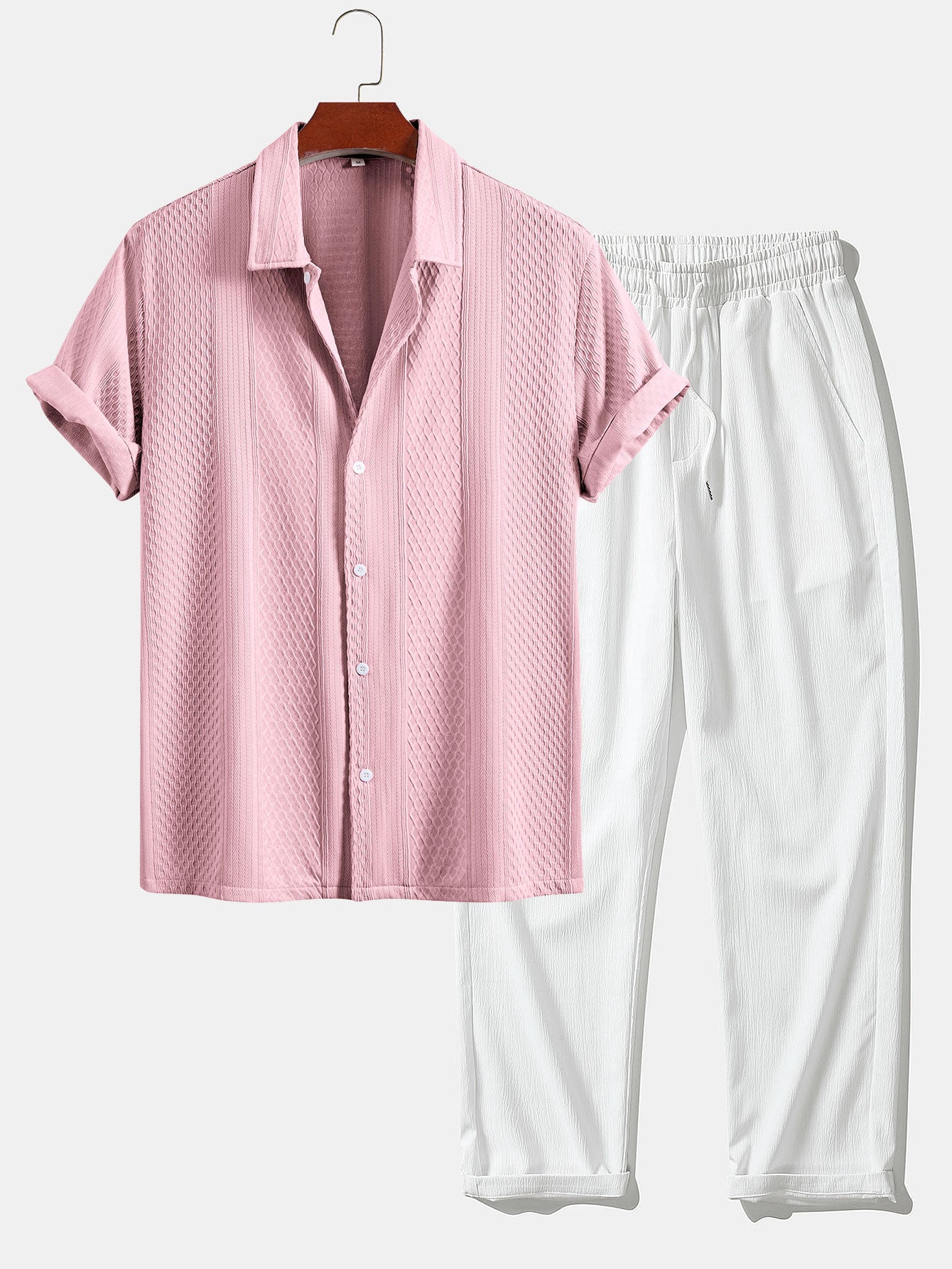 Conjunto Camisa Jacquard Geométrica y Pantalón Recto