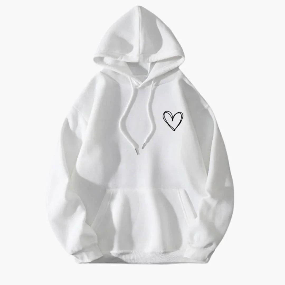 Sudadera Estampada de Corazones Cómoda para Mujer con Capucha de Cordón, Manga Larga y Estilo Oversize Relajado