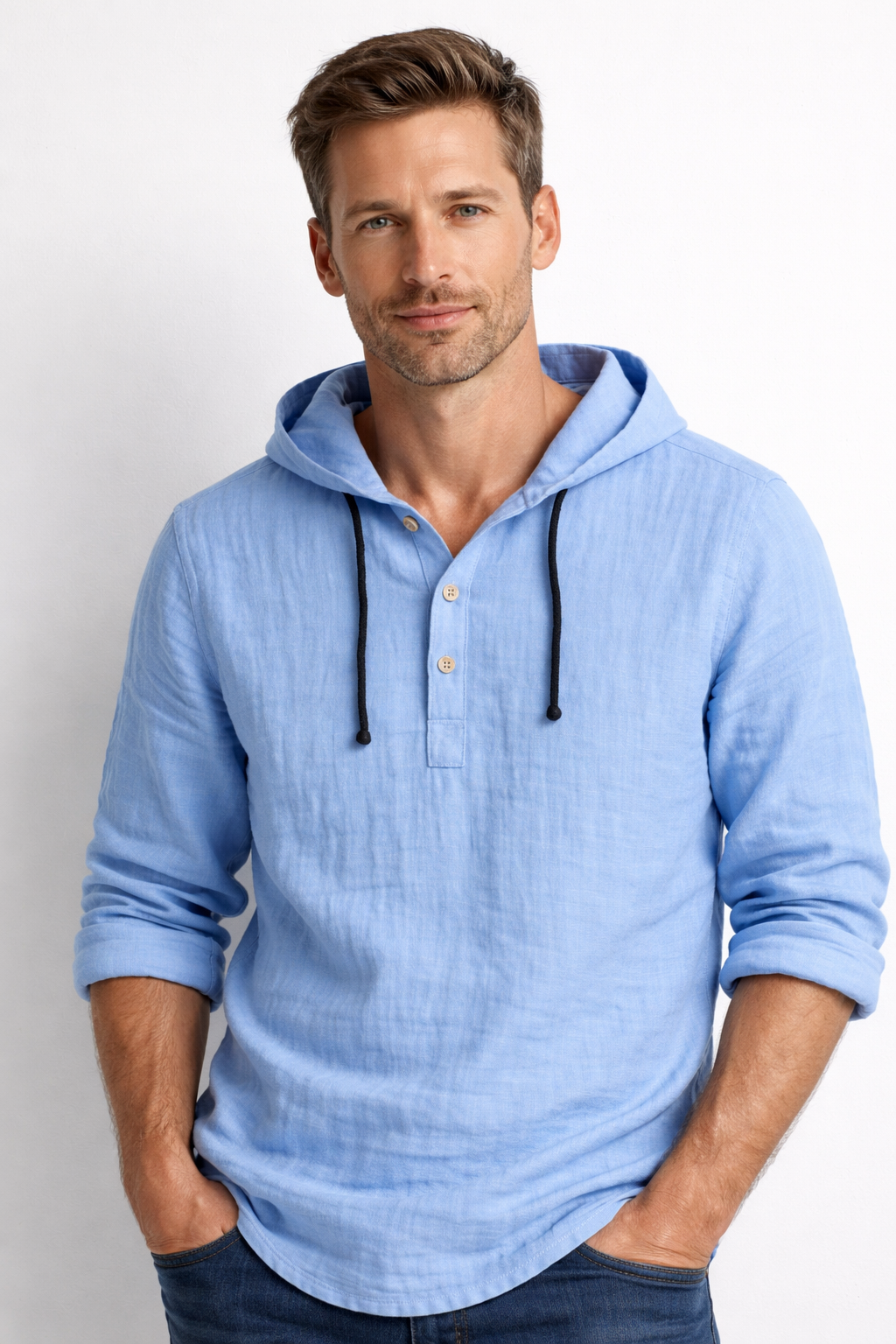 Camisa De Lino Con Capucha Para Hombre Casual