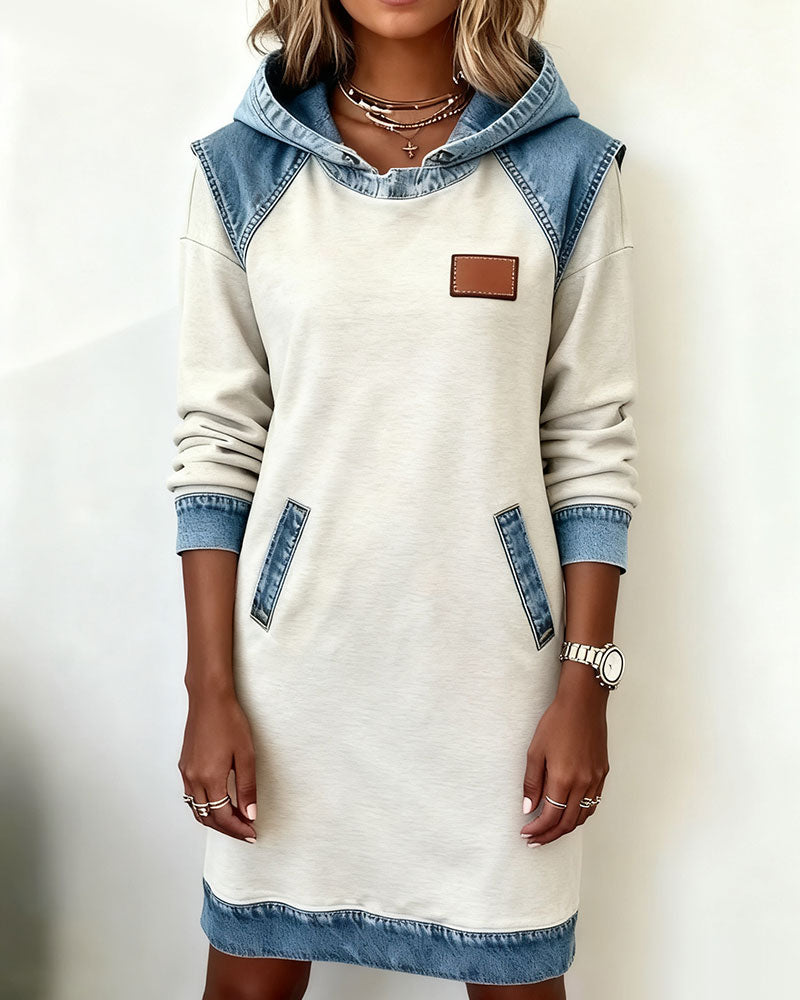 Vestido Sudadera con Capucha y Paneles a Contraste