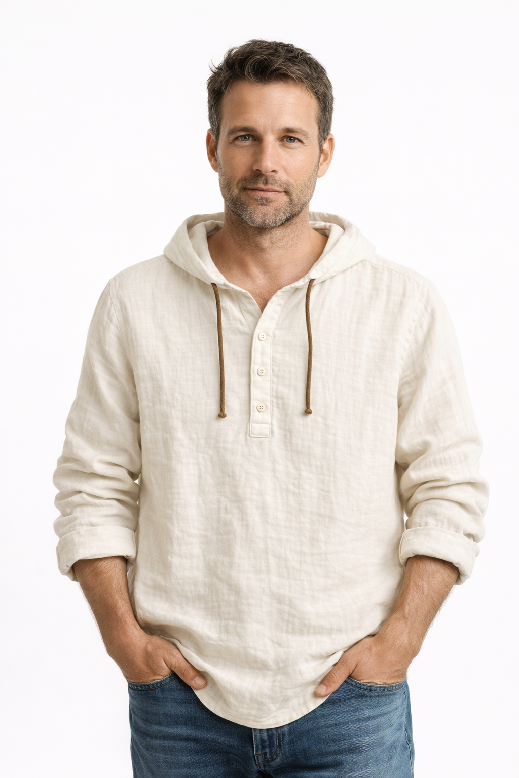 Camisa De Lino Con Capucha Para Hombre Casual