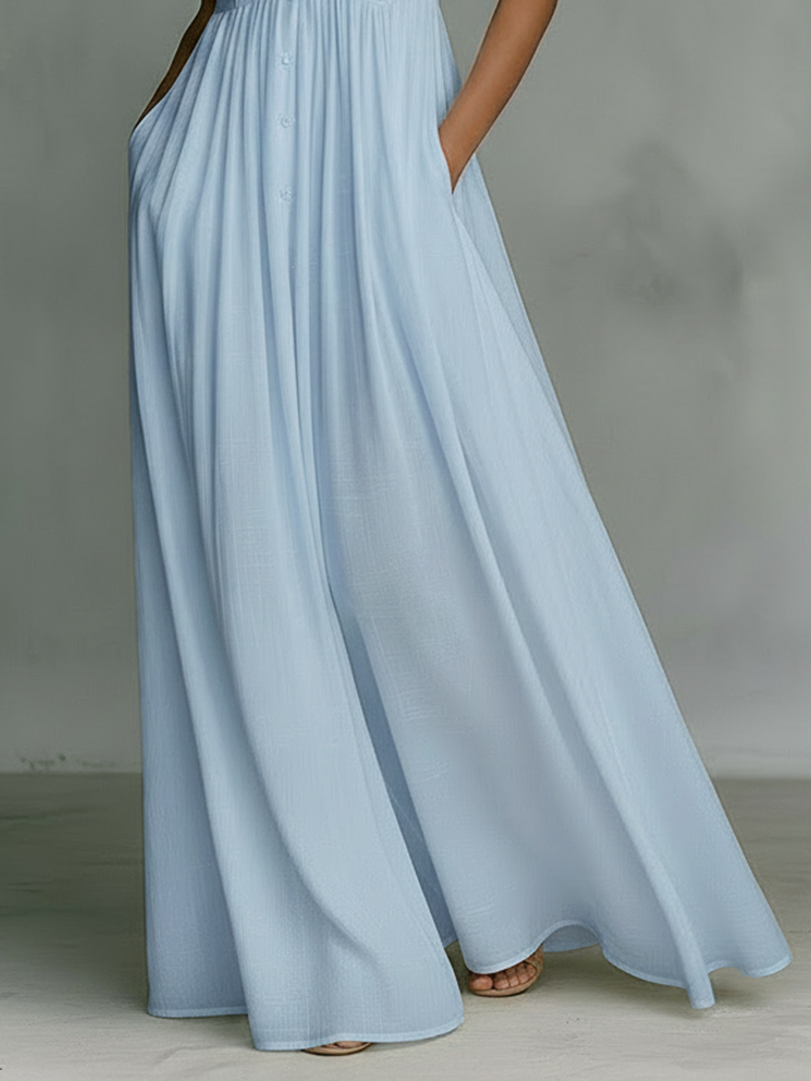 Vestido Maxi sin Mangas de Mezcla de Algodón y Lino Minimalista para Mujer