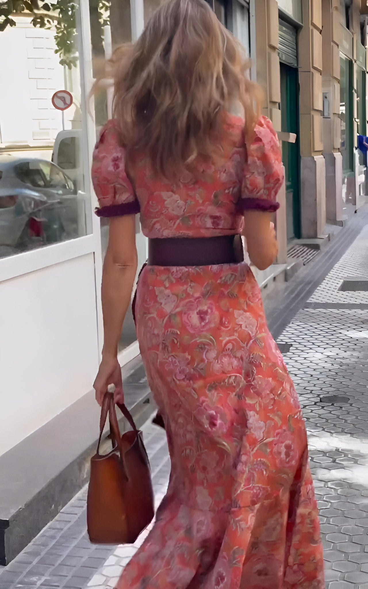 Vestido Maxi Rosa Elegante de Manga Corta