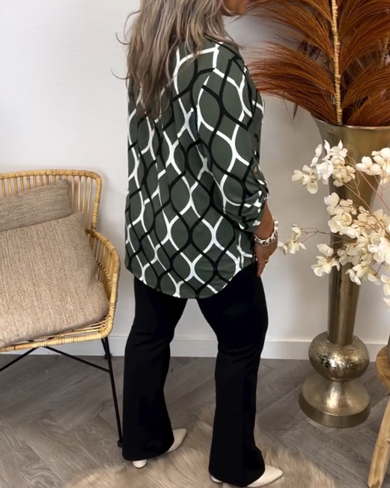 Blusa Mujer Estampado Geométrico Corte Holgado