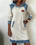 Vestido Sudadera con Capucha y Paneles a Contraste