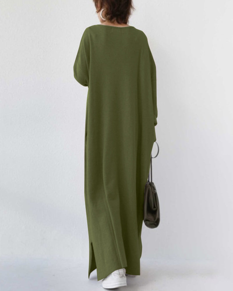 Vestido Largo de Manga Larga con Escote en V