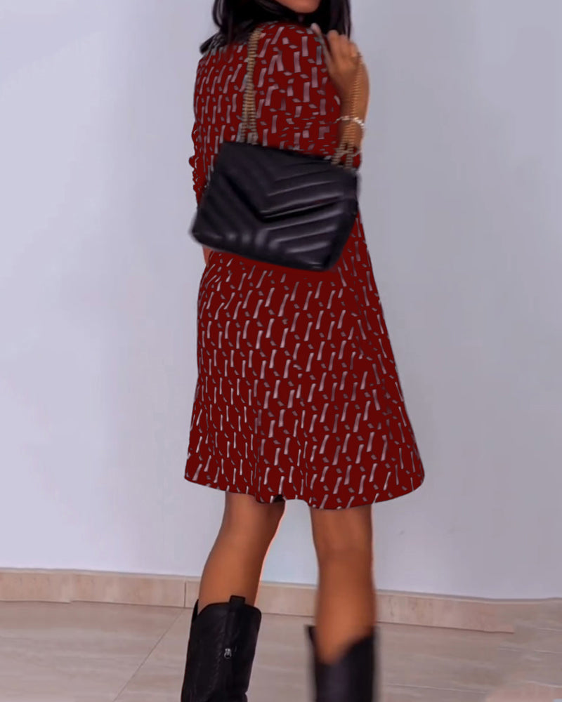 Vestido Cuadros Con Escote En V Y Manga Larga