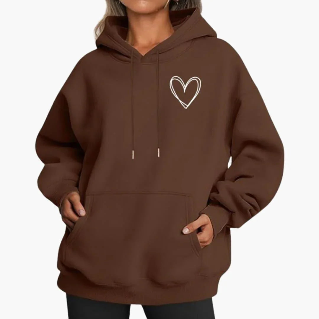 Sudadera Estampada de Corazones Cómoda para Mujer con Capucha de Cordón, Manga Larga y Estilo Oversize Relajado