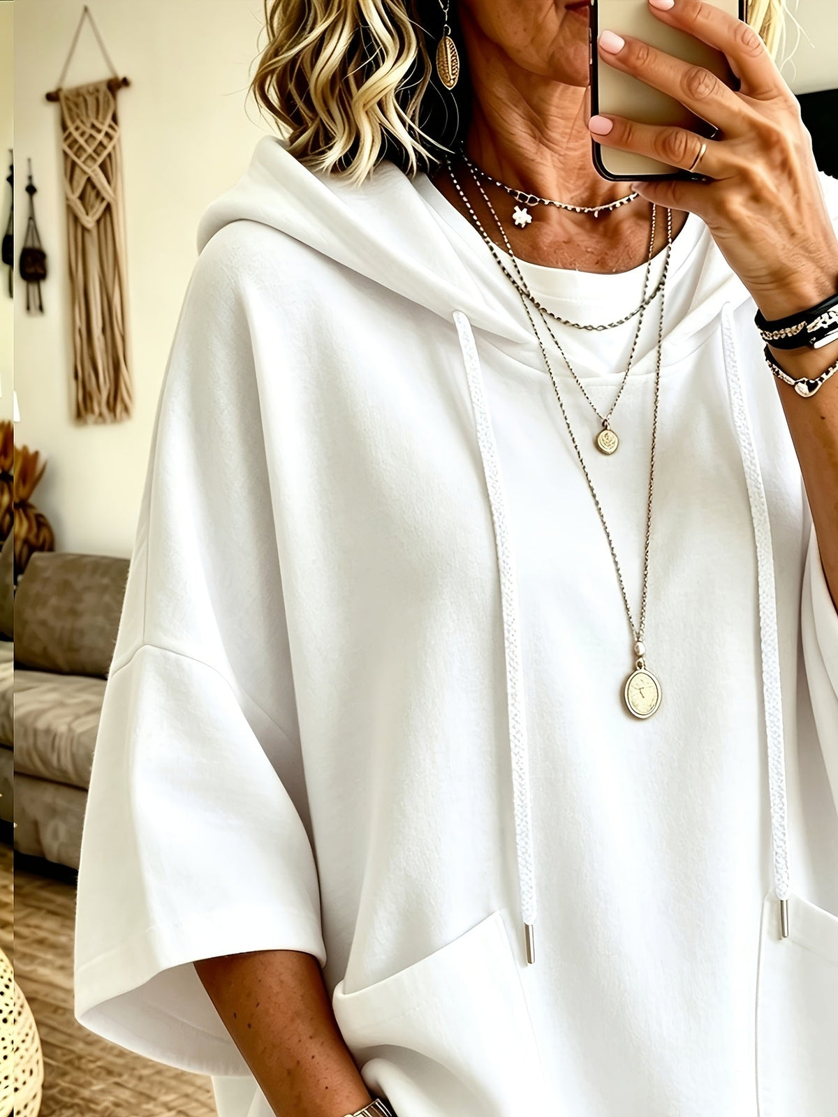 Sudadera de Forro Polar Oversize Cómoda para Mujer con Capucha de Cordón, Manga Murciélago, Bolsillo Canguro y Estilo Relajado