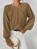 Jersey de Punto Trenzado Cómodo para Mujer con Cuello Redondo, Manga Globo y Estilo Cropped Oversize