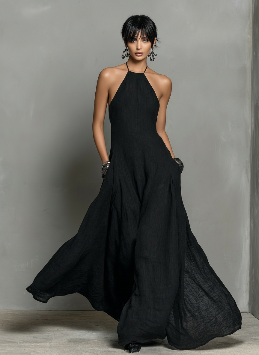 Vestido Maxi Sin Mangas De Lino Estilo Minimalista