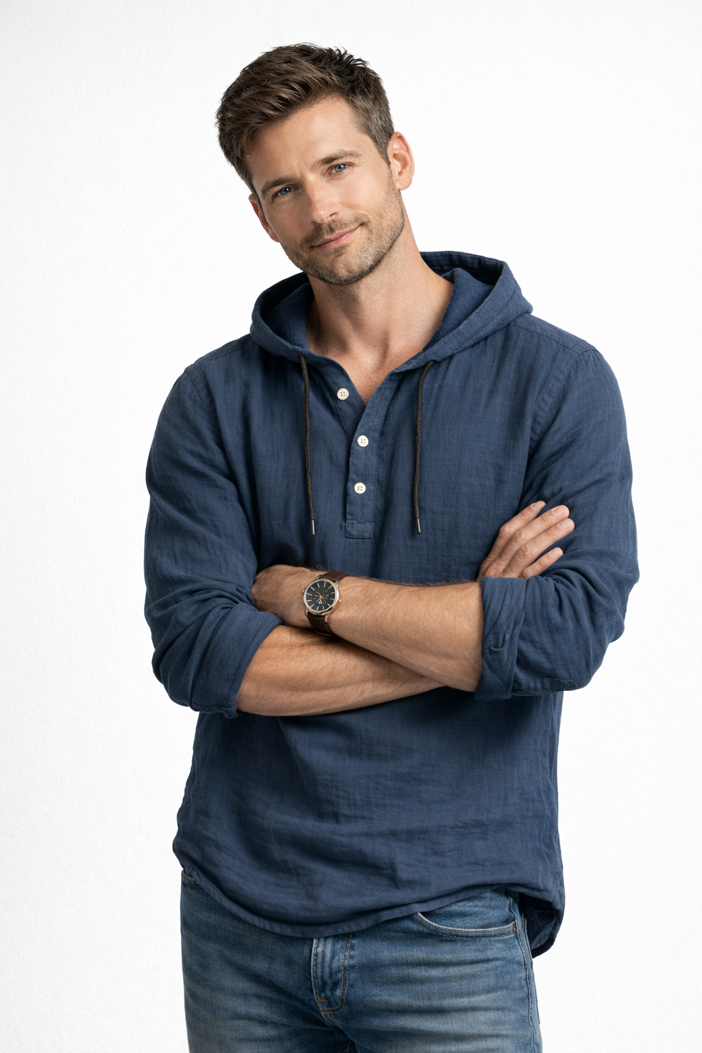 Camisa De Lino Con Capucha Para Hombre Casual