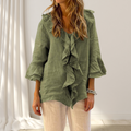 Blusa De Lino Y Algodón Con Volantes Elegante