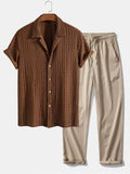 Conjunto Camisa Cubana Jacquard y Pantalón Recto Arrugado