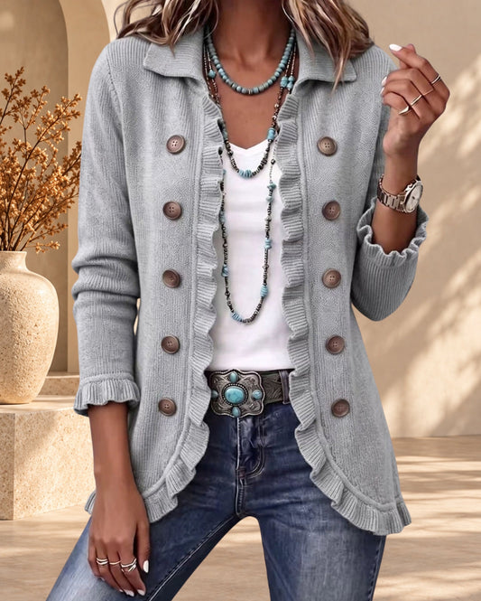 Angelina | Chaqueta de punto gris jaspeado con volantes