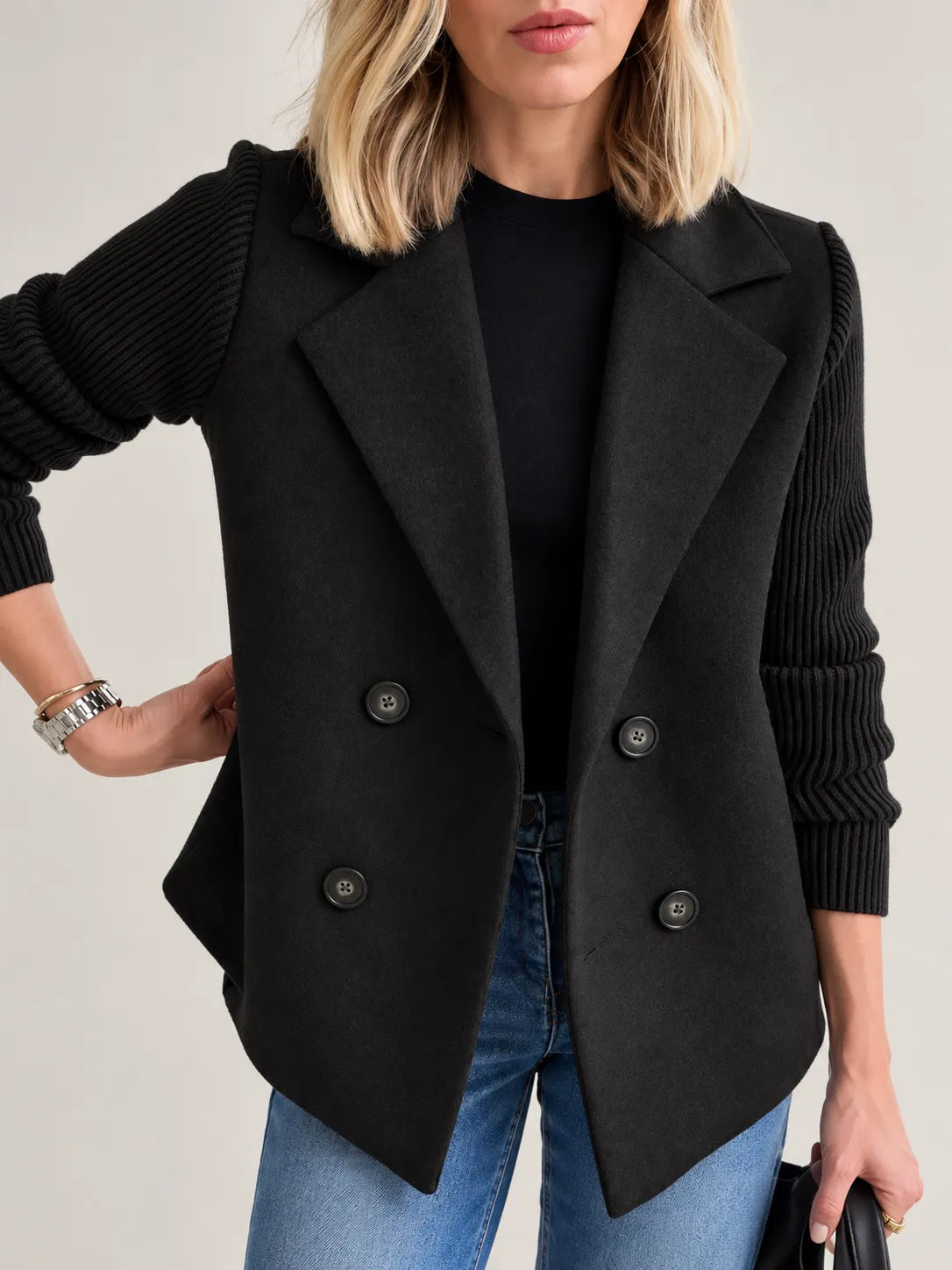 Lucía | Chaqueta cruzada elegante con mangas de canalé