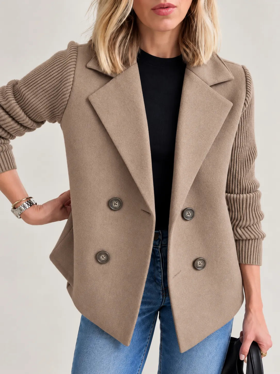 Lucía | Chaqueta cruzada elegante con mangas de canalé