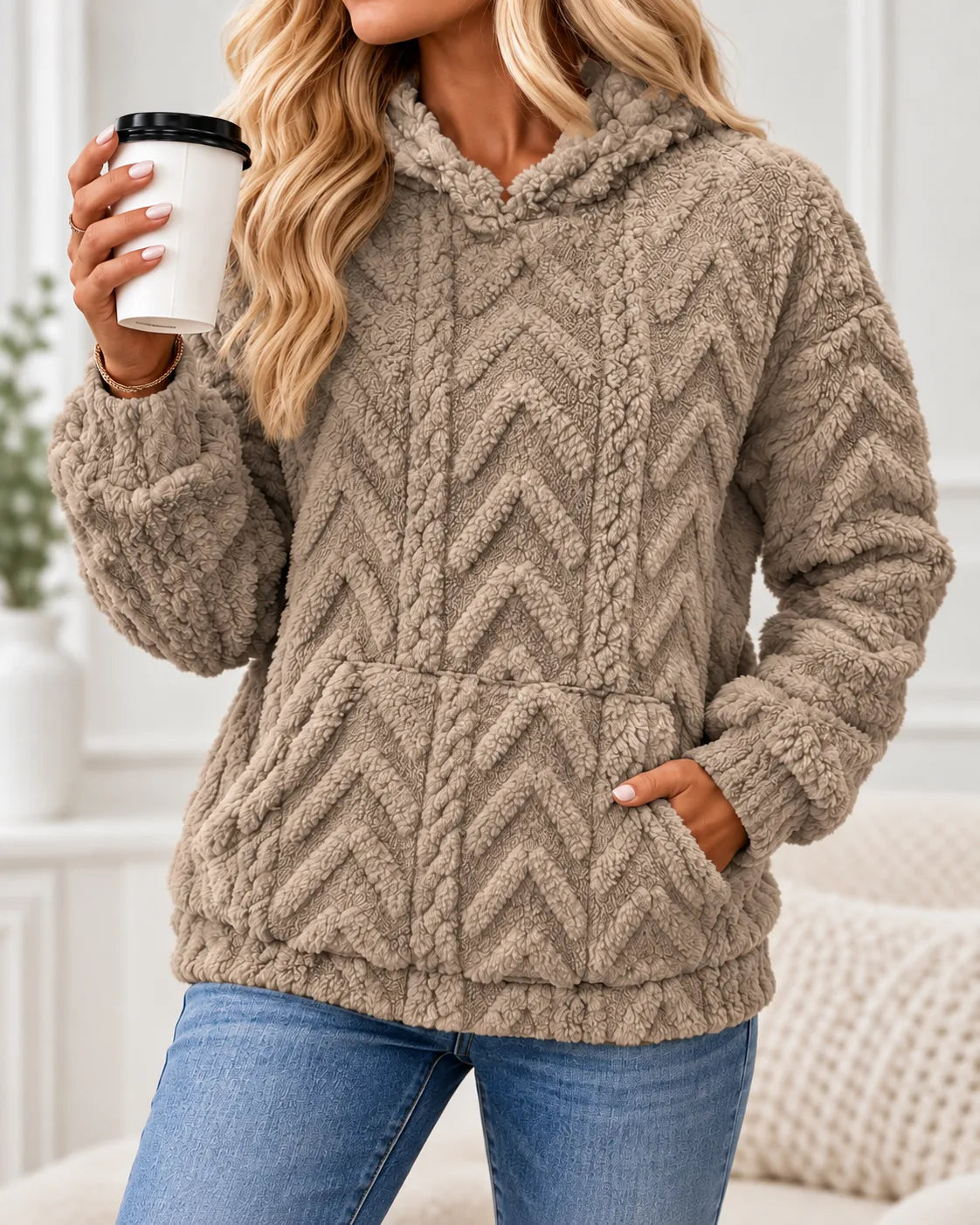 Inés | Sudadera con capucha de forro polar texturizado