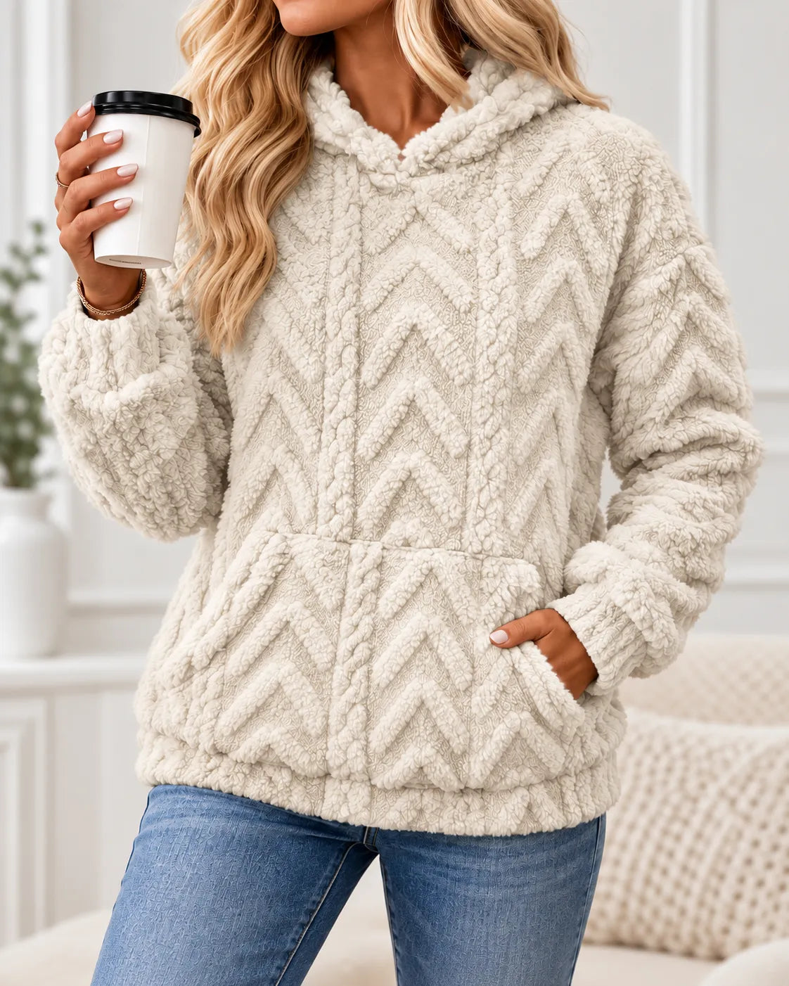 Inés | Sudadera con capucha de forro polar texturizado