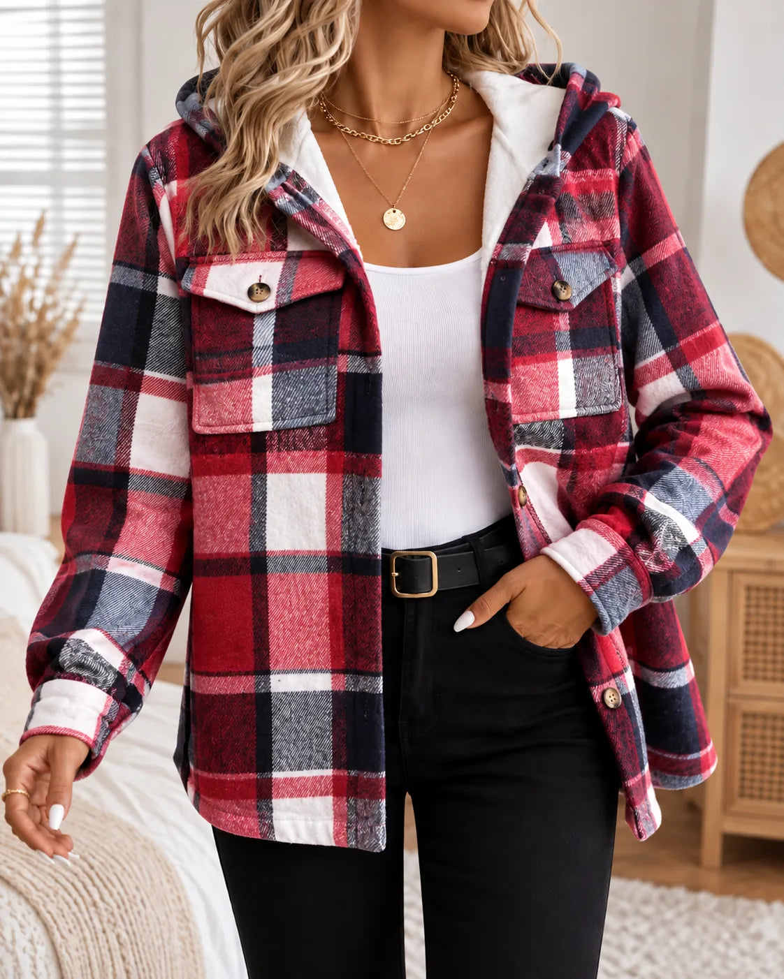 Elena | Sobrecamisa de cuadros con capucha