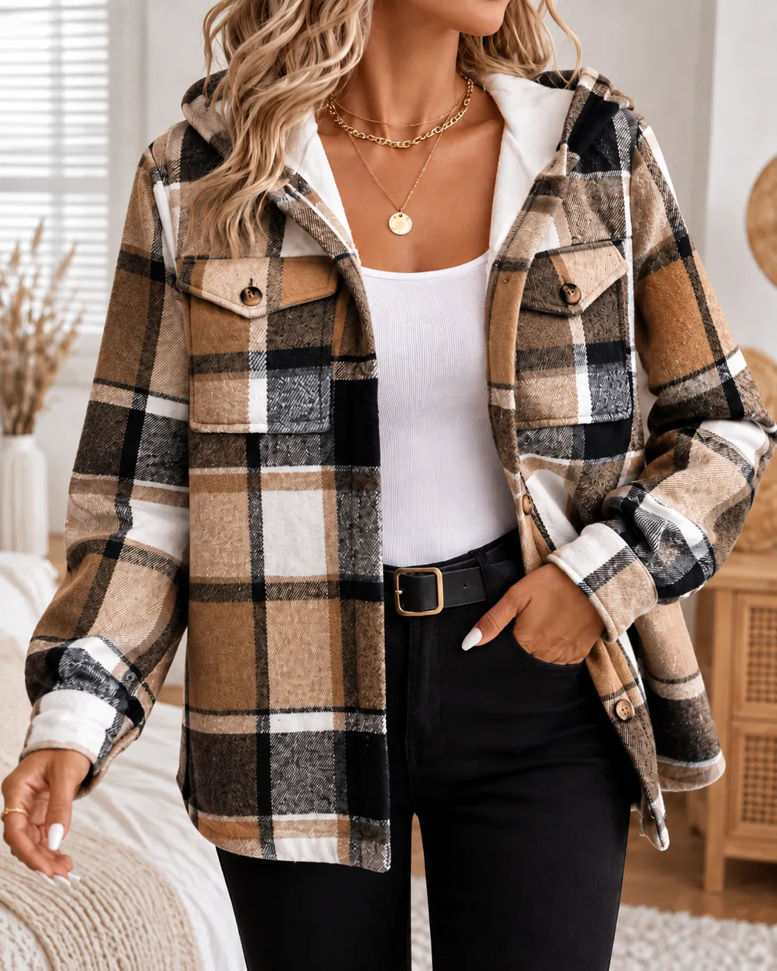Elena | Sobrecamisa de cuadros con capucha
