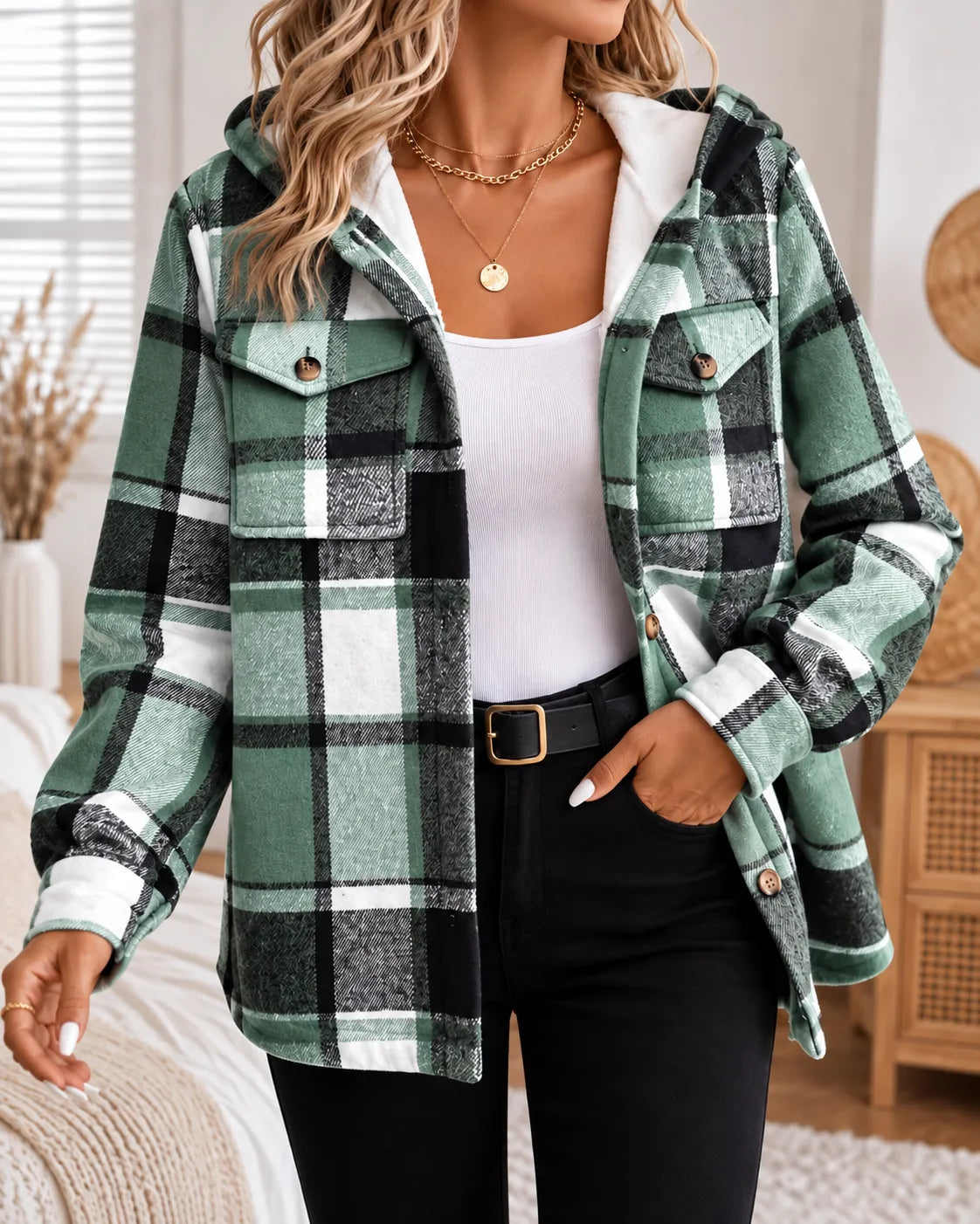 Elena | Sobrecamisa de cuadros con capucha