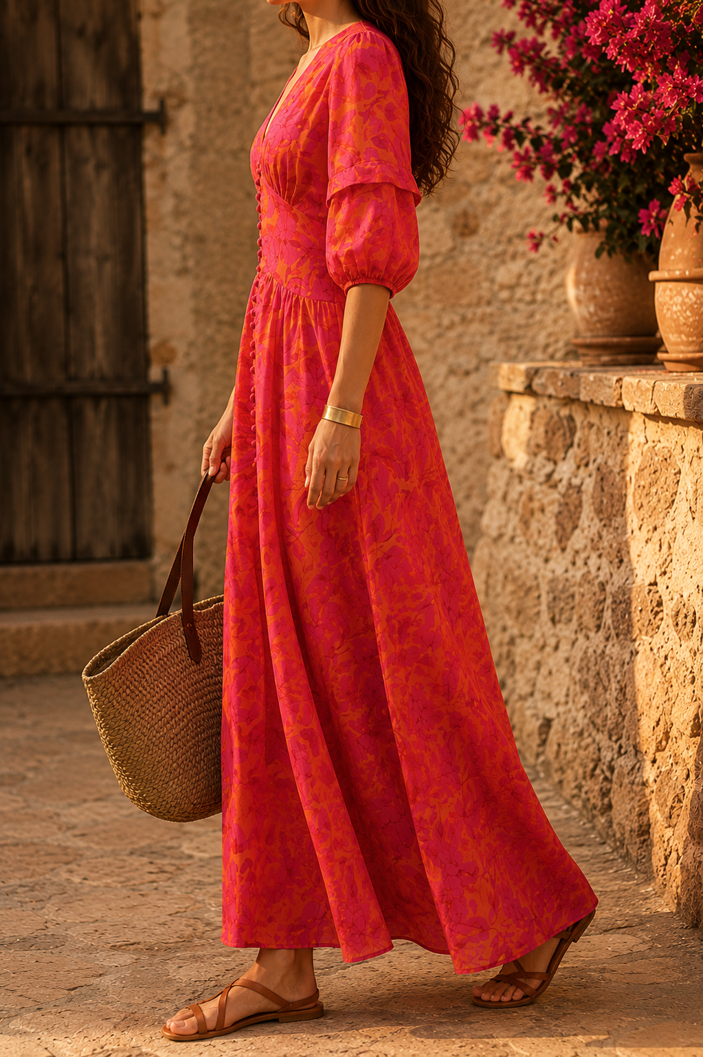 Vestido largo chic en tonos vibrantes