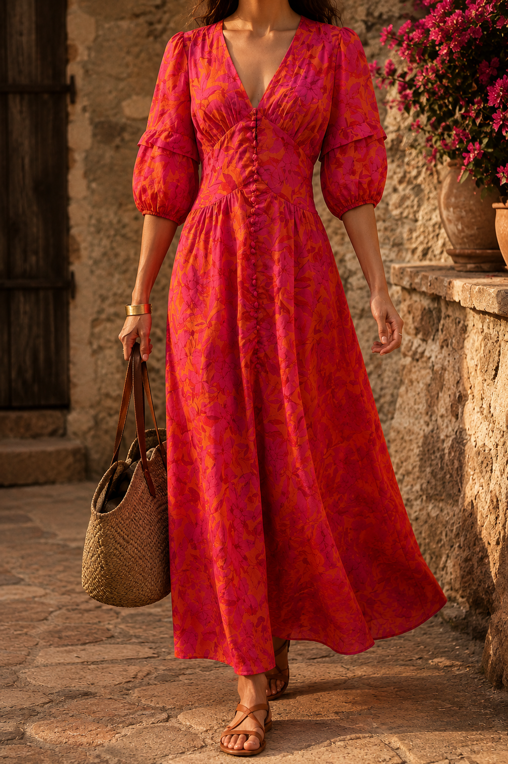 Vestido largo chic en tonos vibrantes