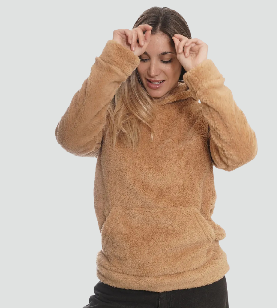Sudadera de Borreguito Cómoda para Mujer con Capucha de Cordón, Manga Larga, Bolsillo Canguro y Estilo Oversize