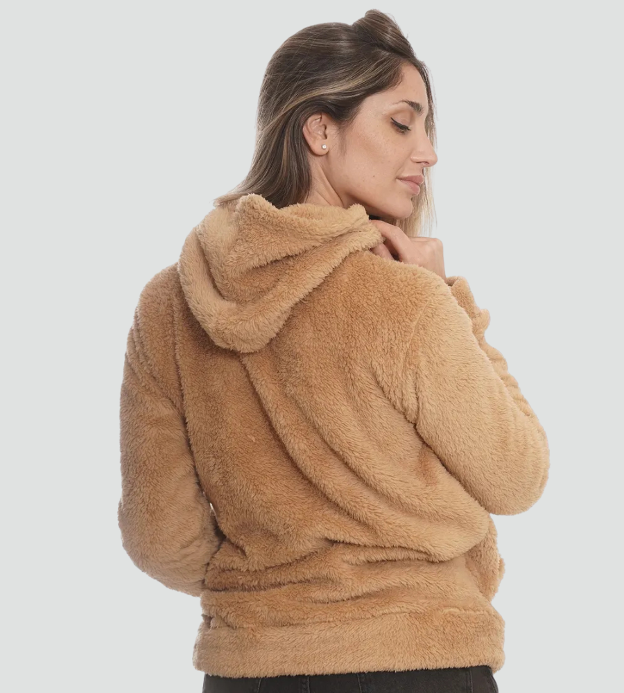 Sudadera de Borreguito Cómoda para Mujer con Capucha de Cordón, Manga Larga, Bolsillo Canguro y Estilo Oversize