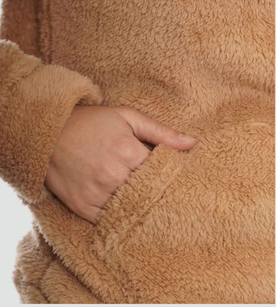 Sudadera de Borreguito Cómoda para Mujer con Capucha de Cordón, Manga Larga, Bolsillo Canguro y Estilo Oversize