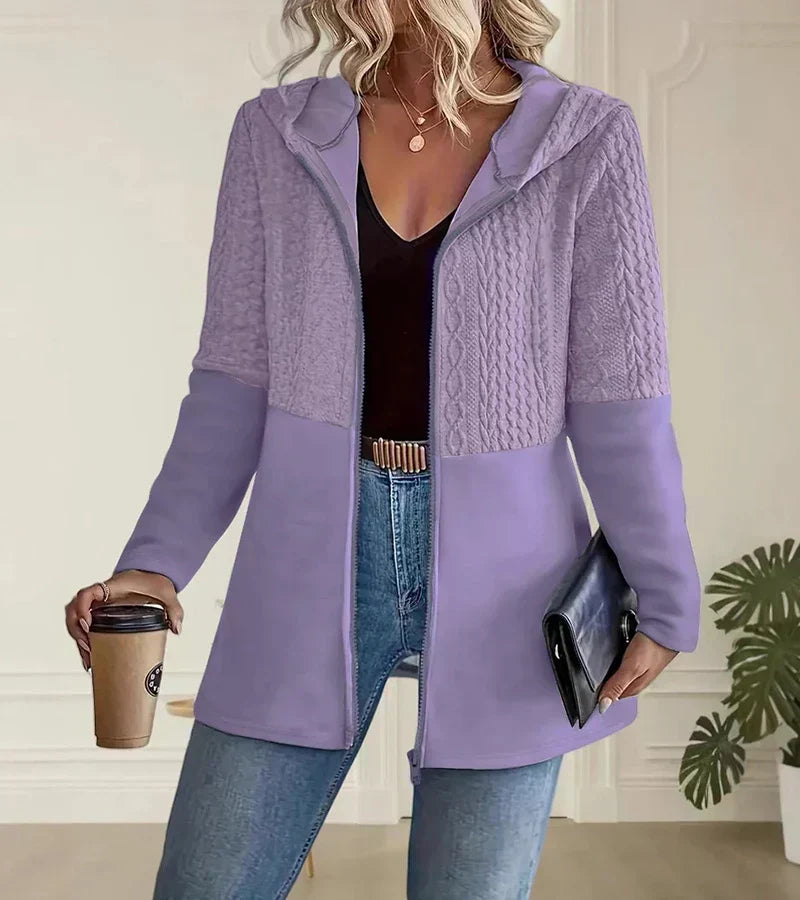 Cárdigan de Punto Trenzado sin Esfuerzo para Mujer con Capucha, Manga Larga, Cremallera Delantera y Estilo Longline Relajado
