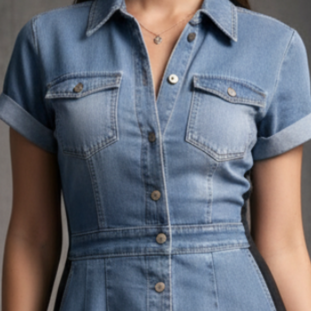 Vestido Vaquero Midi con Rayas Laterales Slim