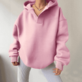 Sudadera de Forro Polar Oversize Cómoda para Mujer con Cuello en V, Manga Larga, Hombro Caído y Estilo Relajado