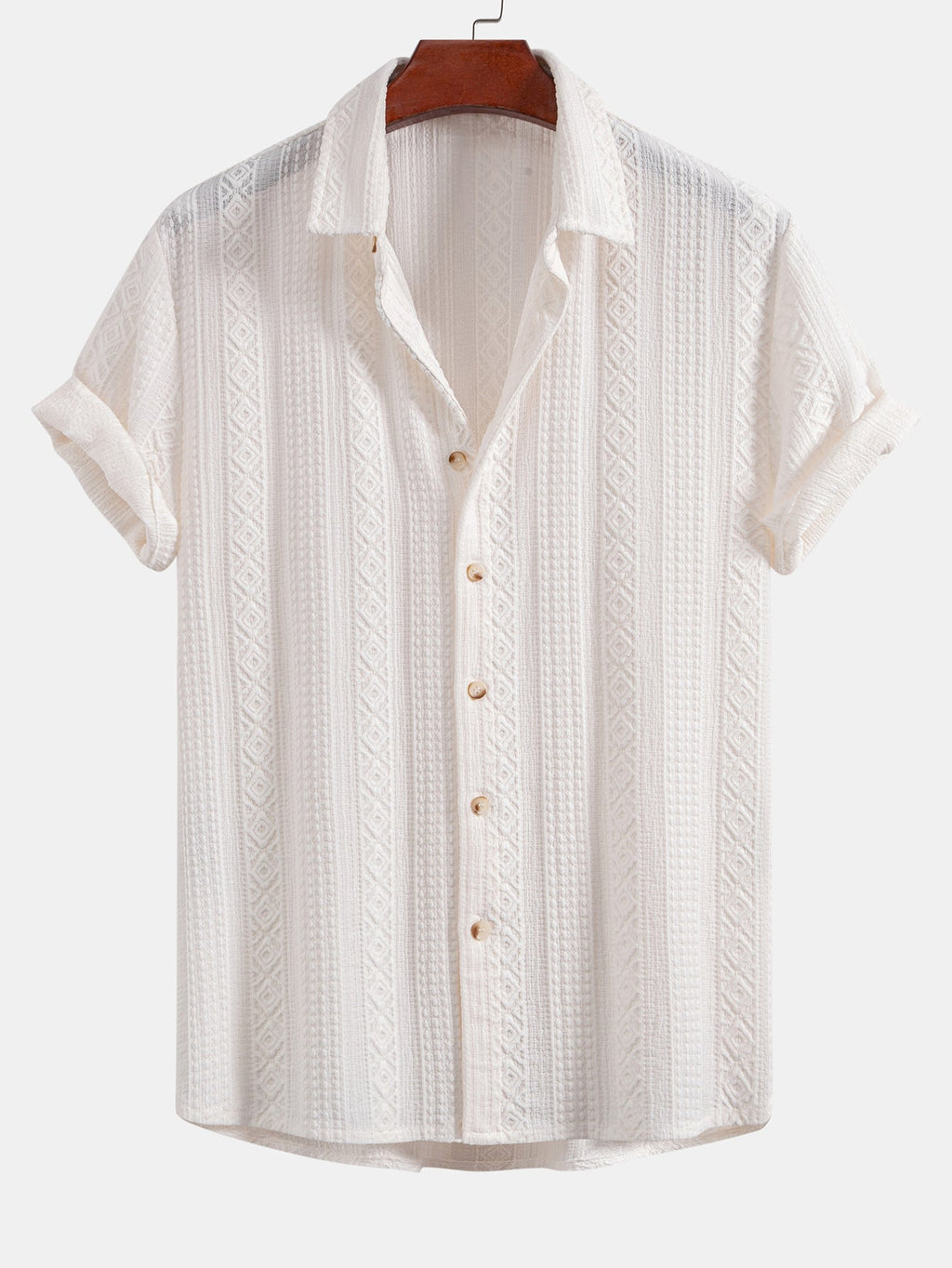 Conjunto Camisa Jacquard Geométrica y Pantalón de Lino