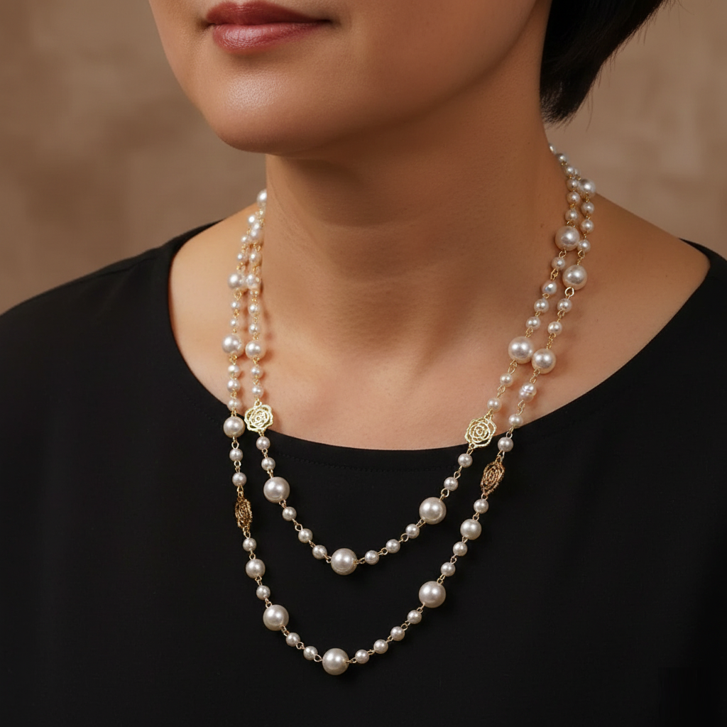 Elegante collar de oro con perlas