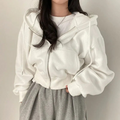 Sudadera con Cremallera Cómoda para Mujer con Capucha de Cordón, Manga Larga, Corte Cropped y Estilo Oversize