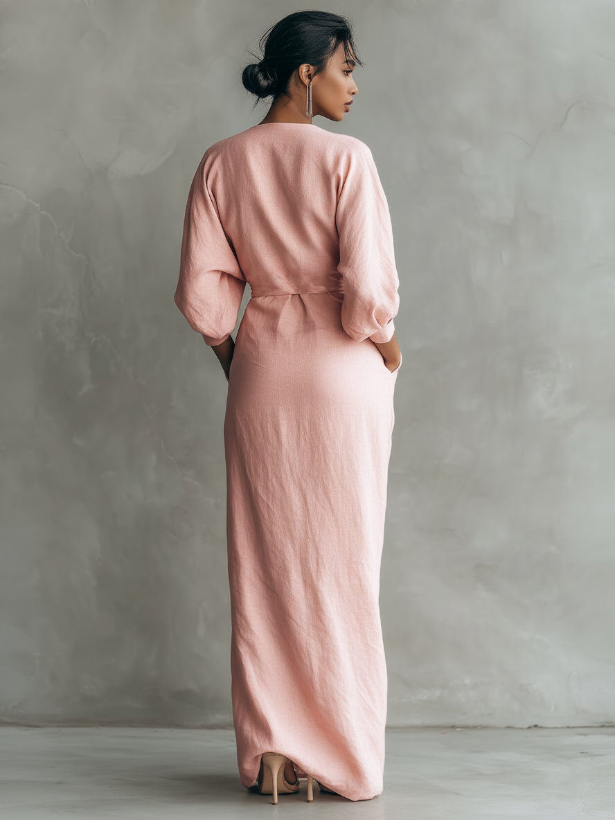 Nina | Vestido Maxi Minimalista de Lino Rosa