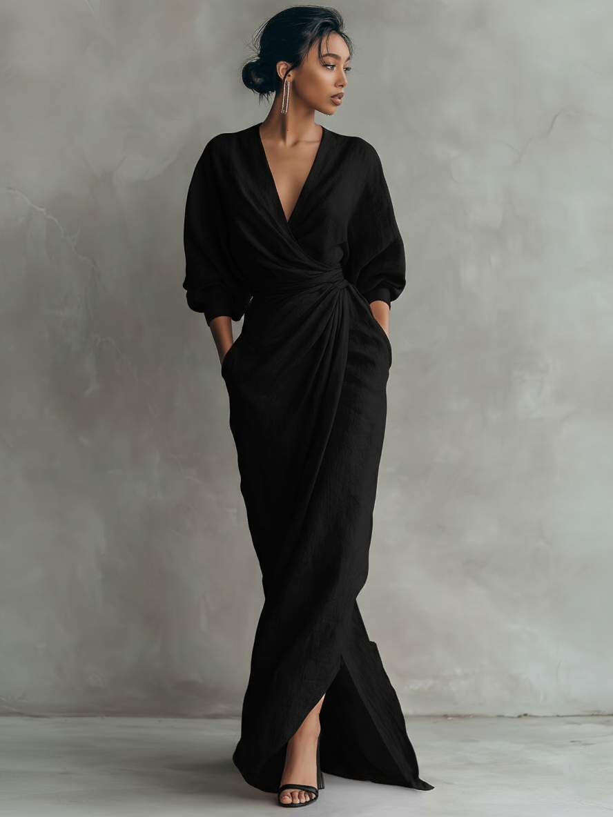 Nina | Vestido Maxi Minimalista de Lino Rosa