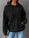 Sudadera de Punto Waffle Cómoda para Mujer con Capucha de Cordón, Manga Larga y Estilo Oversize Relajado