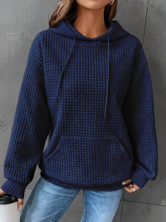 Sudadera de Punto Waffle Cómoda para Mujer con Capucha de Cordón, Manga Larga y Estilo Oversize Relajado
